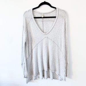 Gray Free People Distressed V Neck Thermal Top